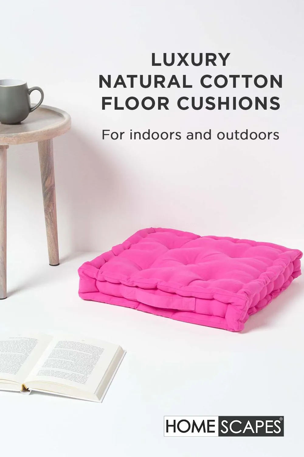 Homescapes Plain Cotton Floor Cushion in Cerise 2
