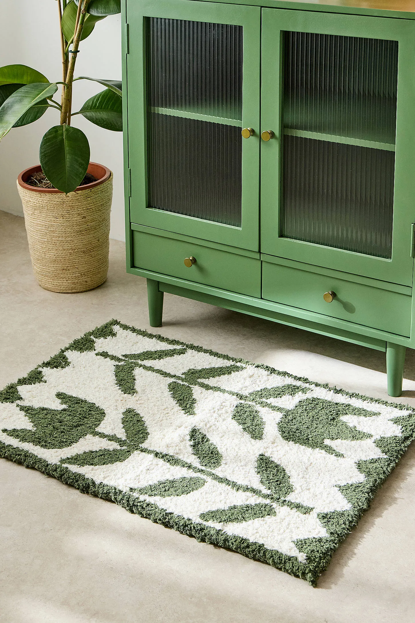 Floral Shaggy 2x3ft / 60x90cm Rug - Green