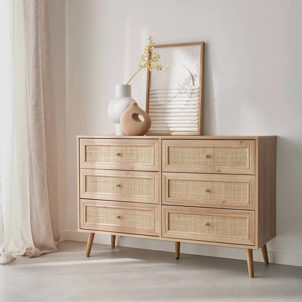 sweeek 6-drawer chest with wood & cane effect in Beige 4