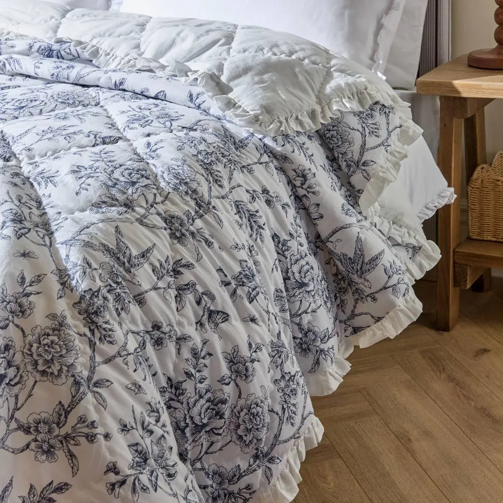Wylder Hermione Ruffled 100% Cotton Floral Bedspread in White 2