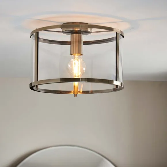 Endon Collection Hopton Decorative Flush Ceiling Lamp Antique Brass, Gold