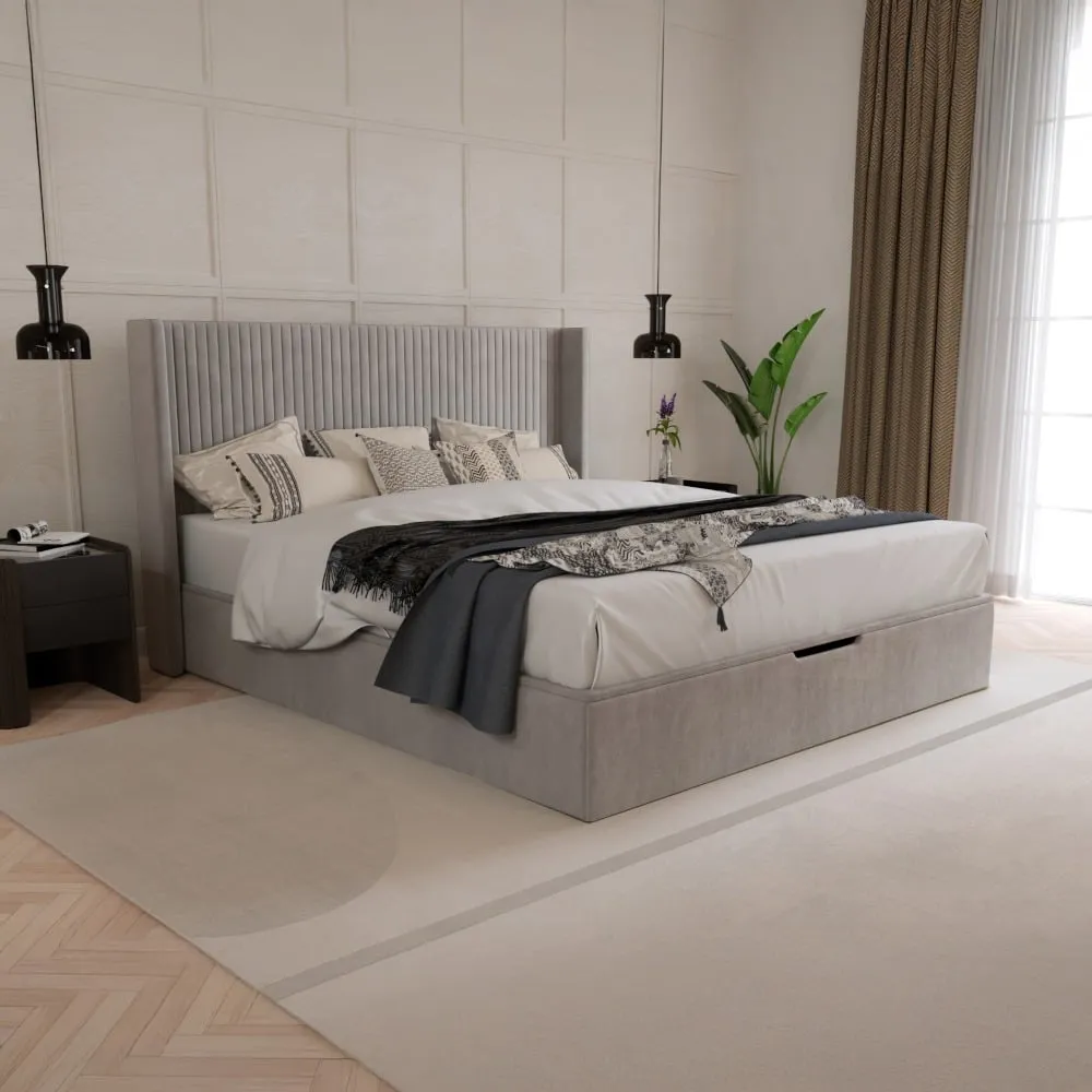 Hartley - Double - Winged Ottoman Storage Bed - Taupe - Fabric - 4ft6