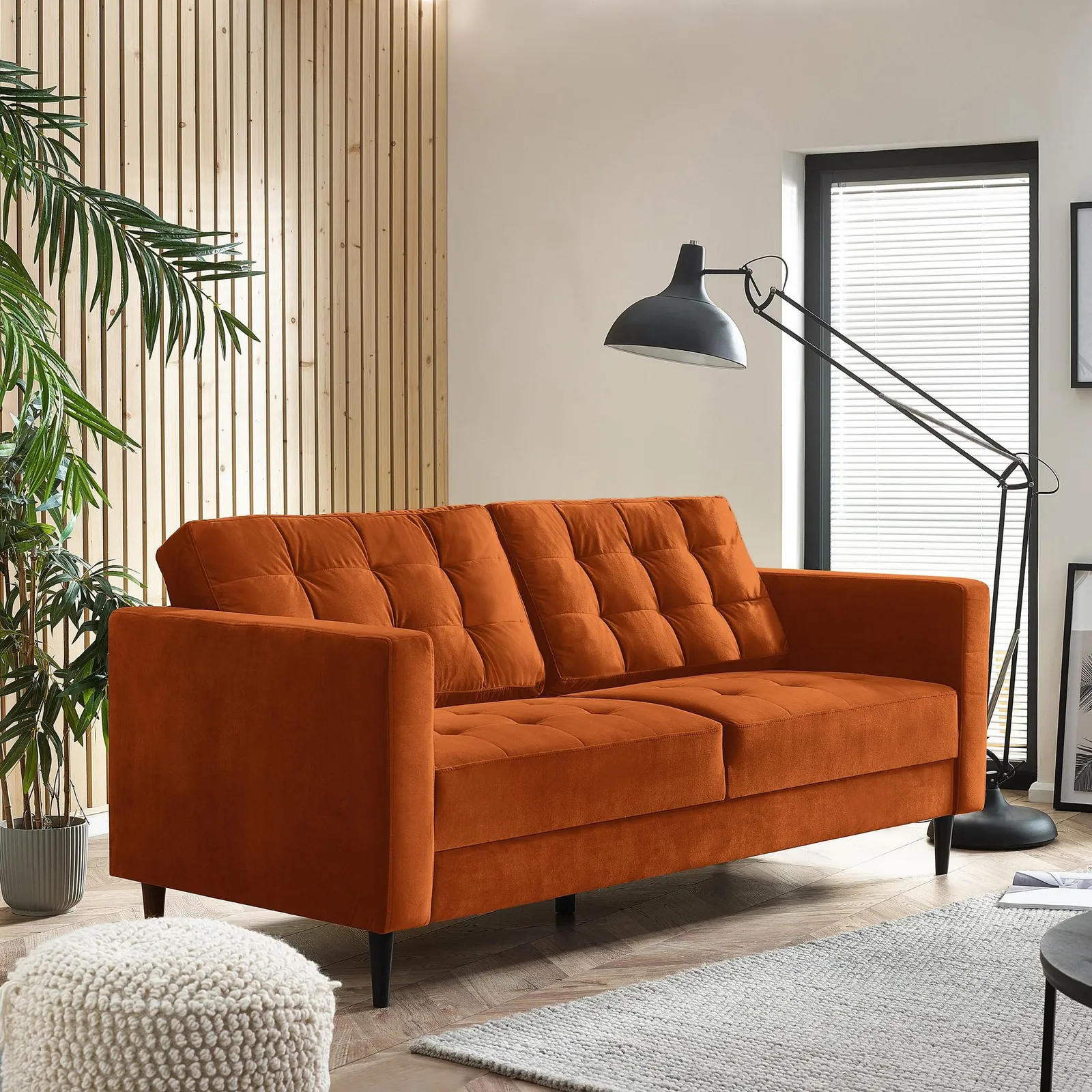 FurnitureboxUK Jade 3-Seater Soft Touch Velvet Sofa With Solid Wood Frame in Burnt Orange 1