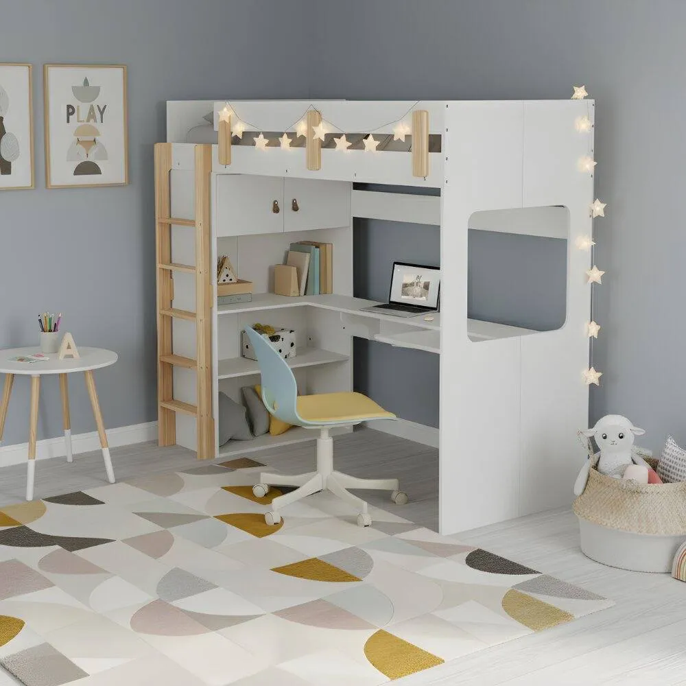 Nöa and Nani Nells High Sleeper Cabin Bed with Built in Desk and Storage in White 2
