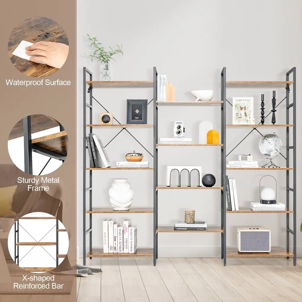 Costway 5-tier Industrial Lsdder Bookshelf Floor Standing Bookcase Display Shelf in Brown 6