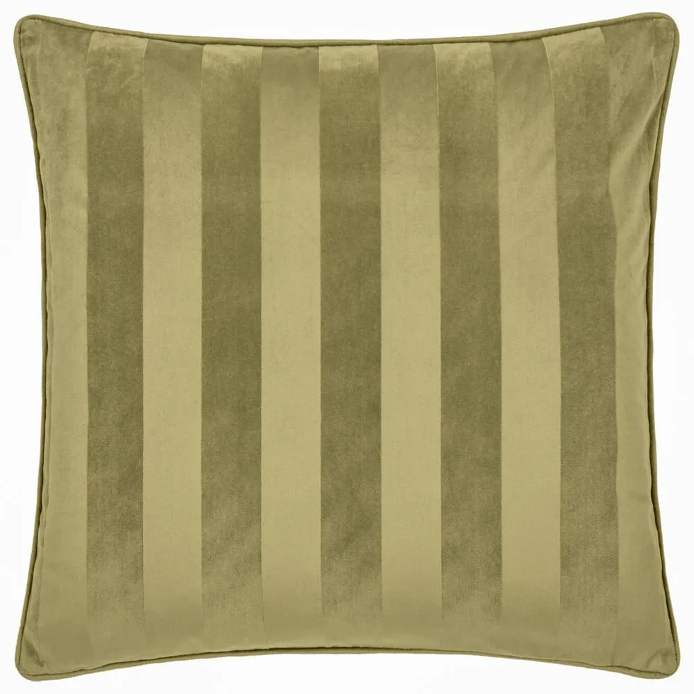 Paoletti Regency Stripe Velvet Cushion in Olive 2