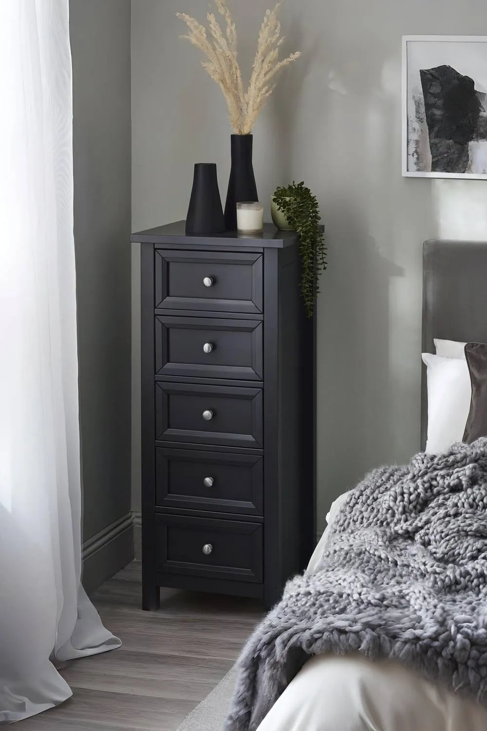 Julian Bowen Maine 5 Drawer Tall Chest in Black