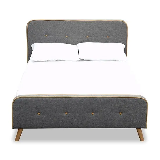 Danton Contemporary Double Bed In Grey With Wooden Legs