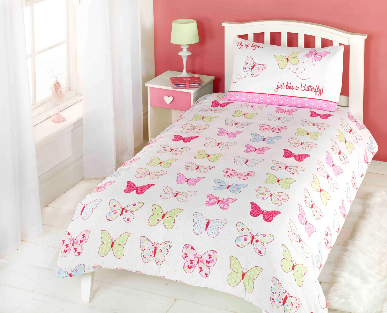 Rapport Home Fly Up High Butterfly Duvet Cover Set & Pillowcase Set in White