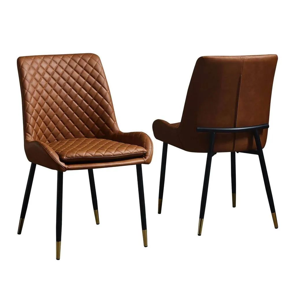 IH Design Leather Steel Legs Dining Chairs (Set of 2) - Tan 2