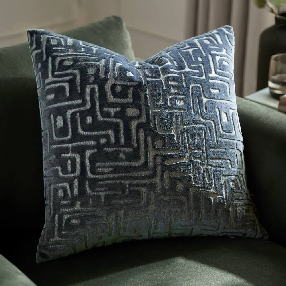 HOEM Soren Cut Velvet Abstract Cushion in Blue