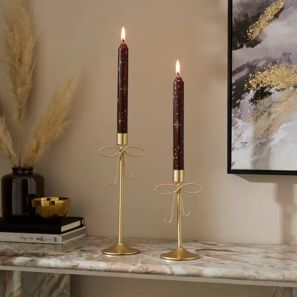 Set of 2 Burgundy & Gold Celestial Taper Candles