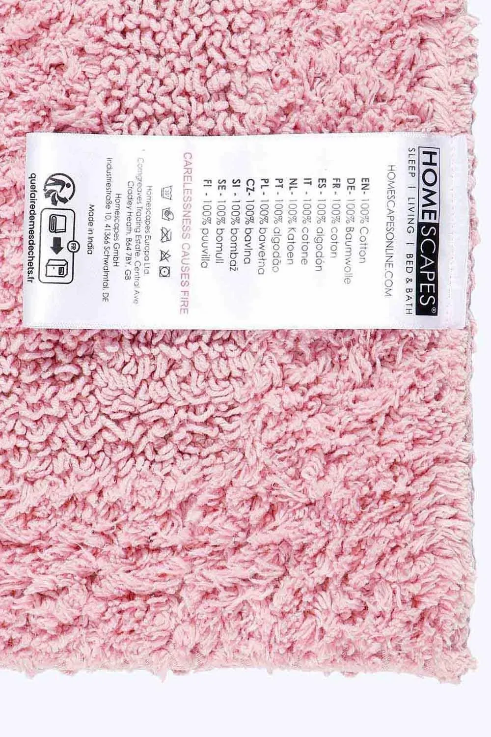 Homescapes Luxury Square Bath Mat 1600GSM 100% Cotton Reversible Shower Mat, 50cm in Baby Pink 3