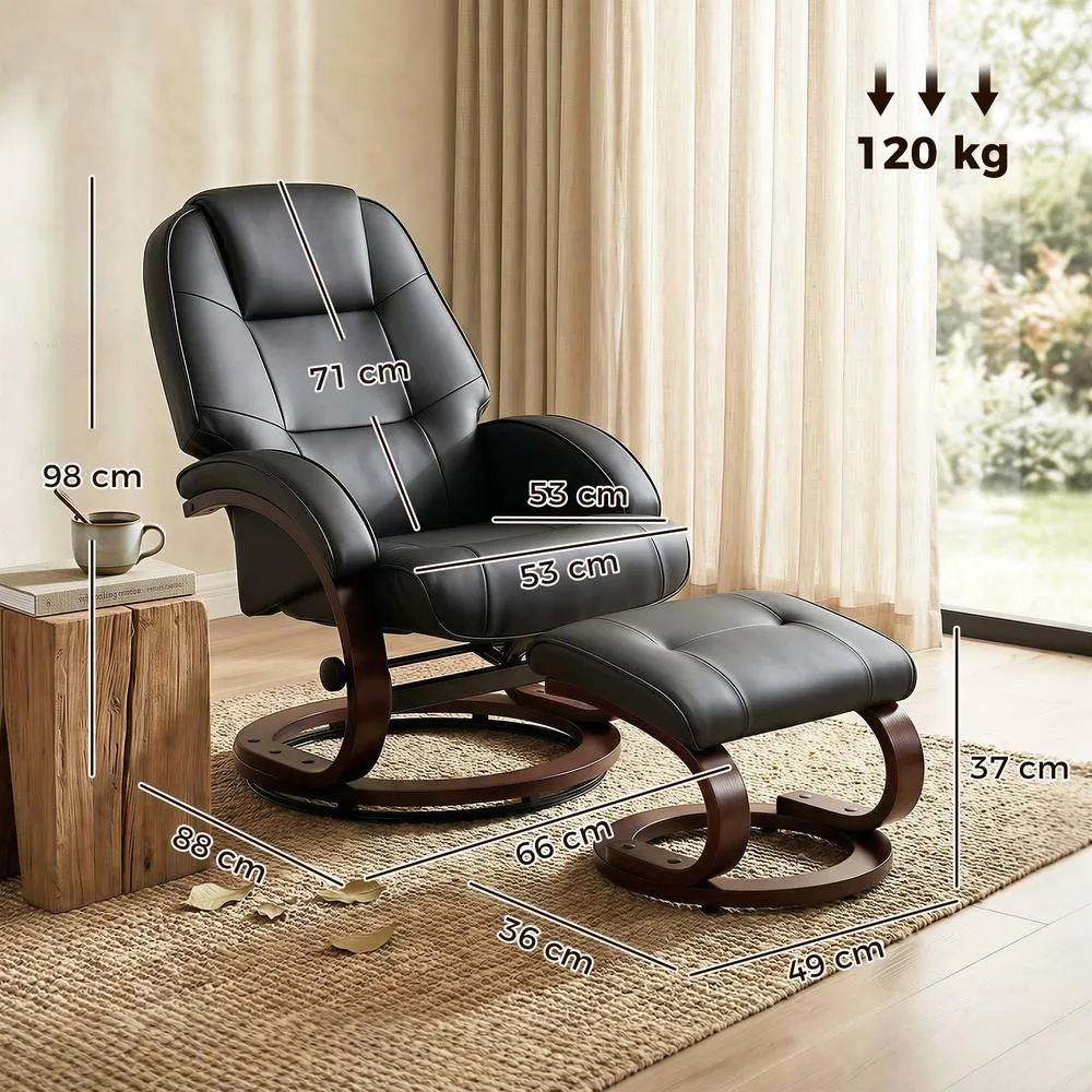 HOMCOM Recliner Chair with Footstool, Swivel Recliner Armchair, Black 3