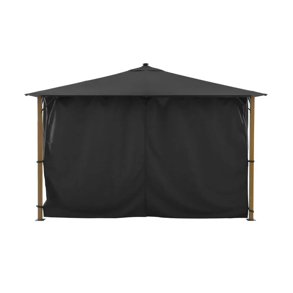 sweeek Aluminum gazebo 4x3m with wood effect, curtains, & LED in Dark Grey 3