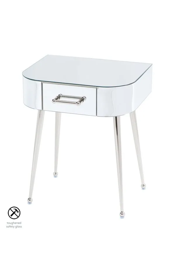 Mason Mirrored Side Table – Shiny Silver Legs