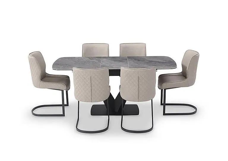 Cupra Pop Up Extending Dining Table and 6 Chairs - 140-cm - Taupe