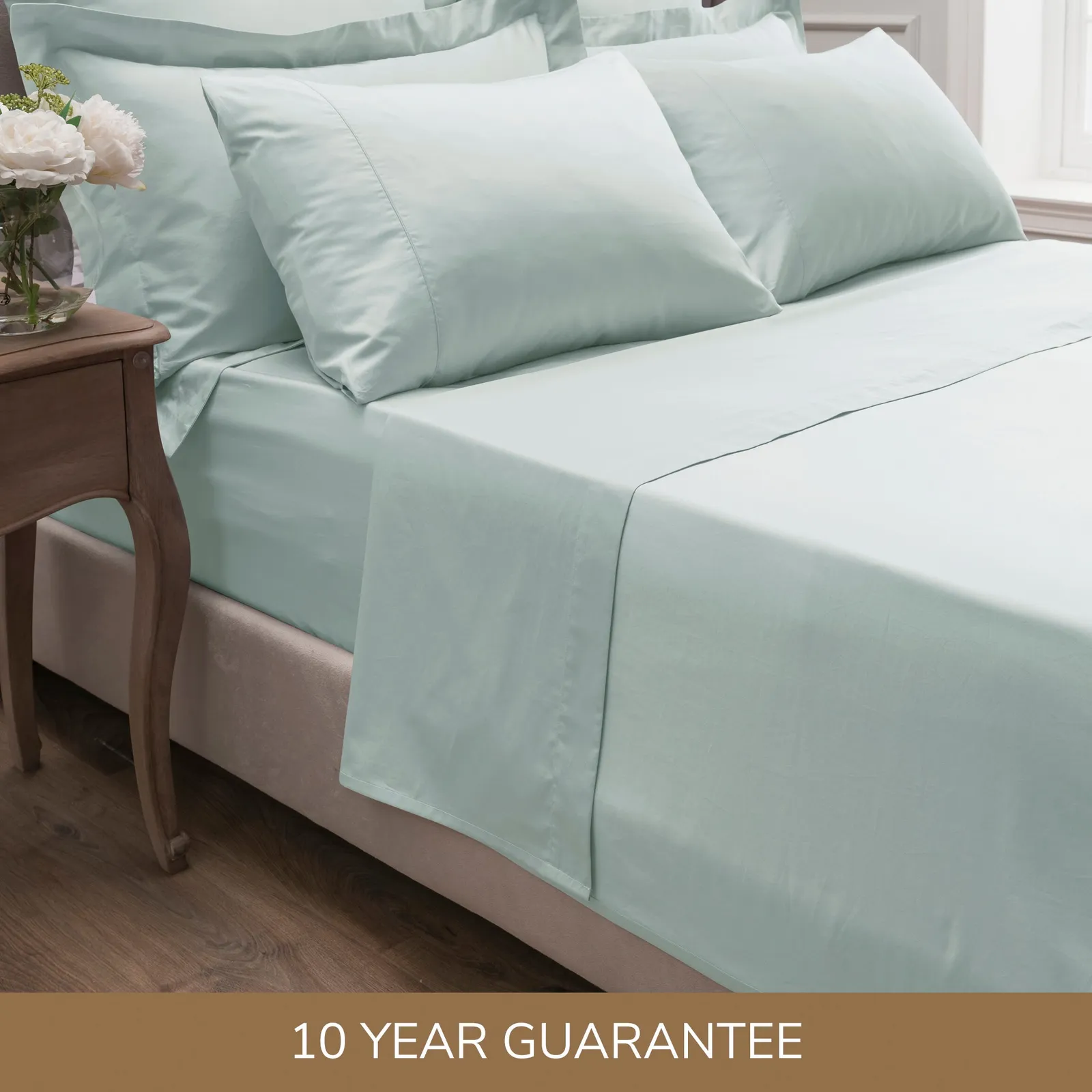 Dorma 300 Thread Count 100% Cotton Sateen Plain Flat Sheet Seafoam