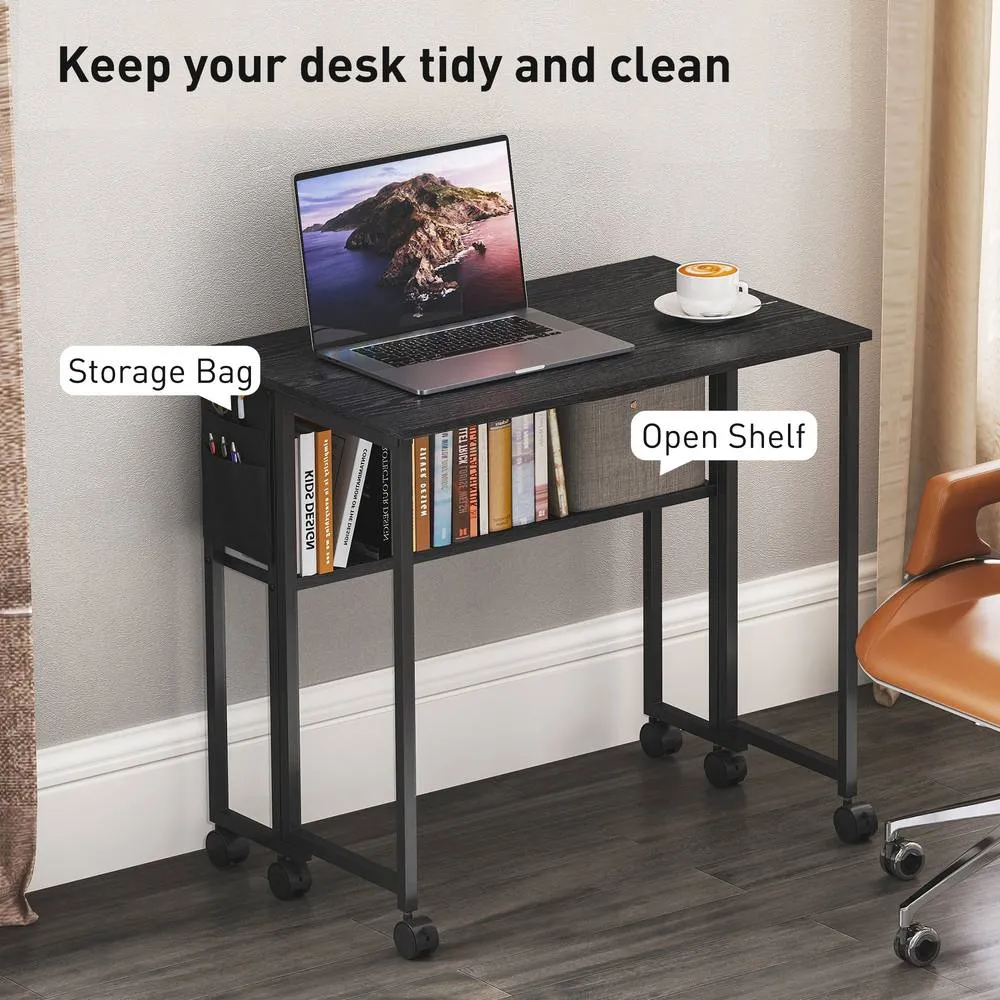 HOMCOM 80 cm Foldable Computer Desk on Wheels for Small Spaces, Black 5