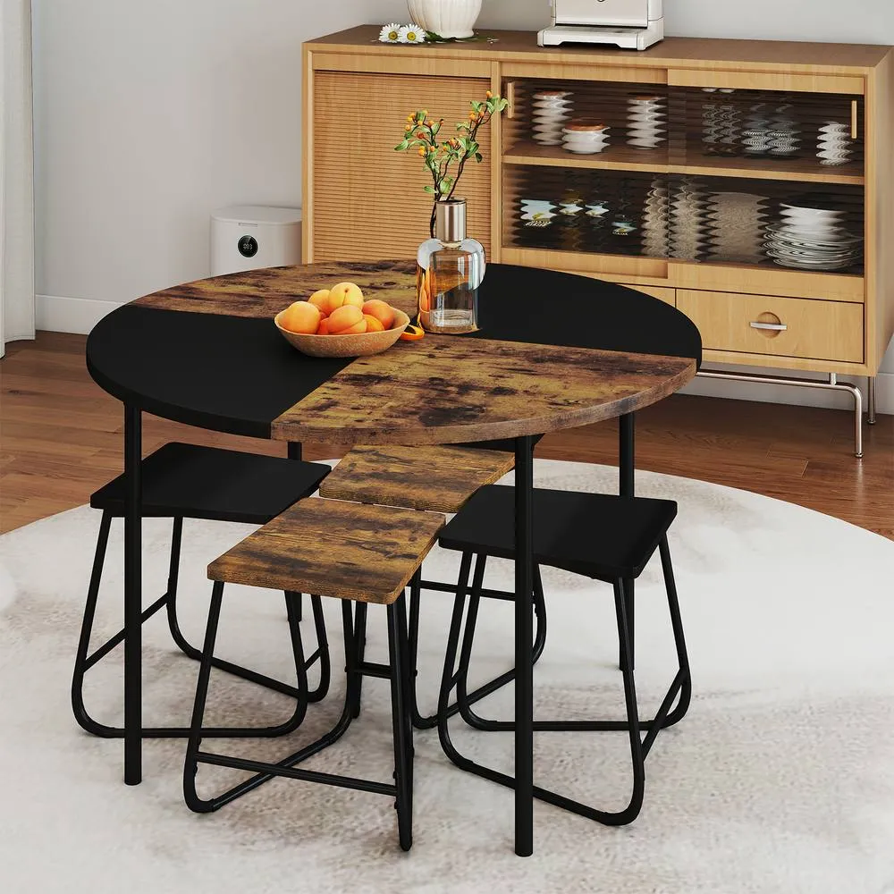 Costway 5PCS Dining Set Round Kitchen Table &4 Stools Space-Saving Dinette Set 6
