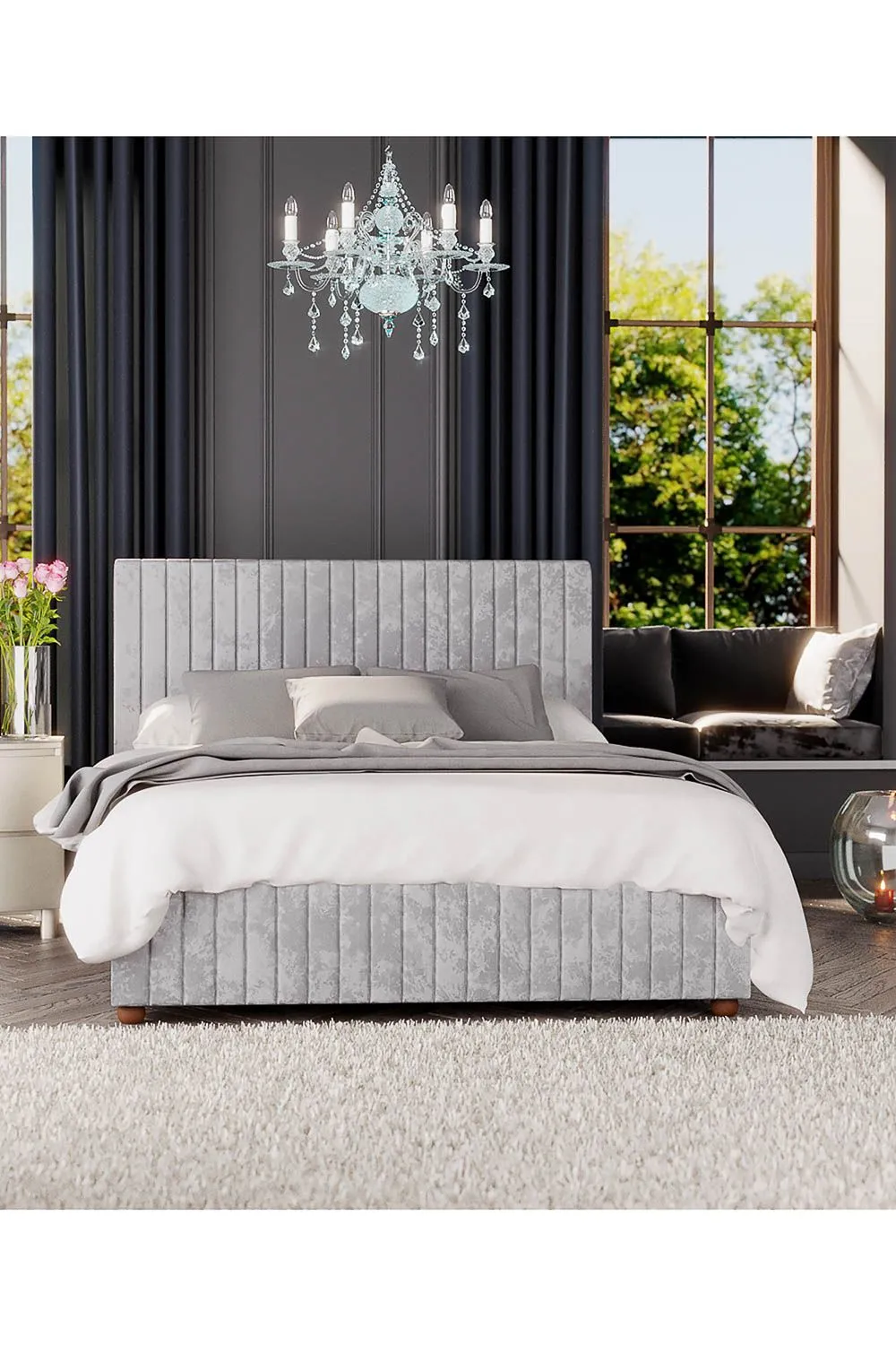 Laurence Llewelyn-Bowen Estella Ottoman Storage Bed in Mirazzi Velvet Fabric, Custom Made in Silver 5
