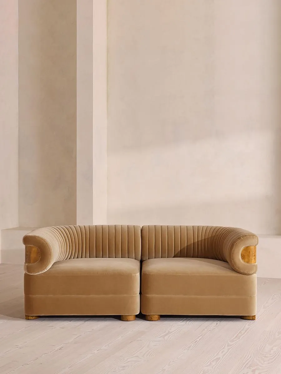 Caleb Modular Three Seater Sofa, Velvet, Camel, Dark Burl