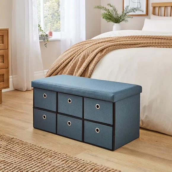 6 Drawer Faux Linen Foldable Ottoman 1