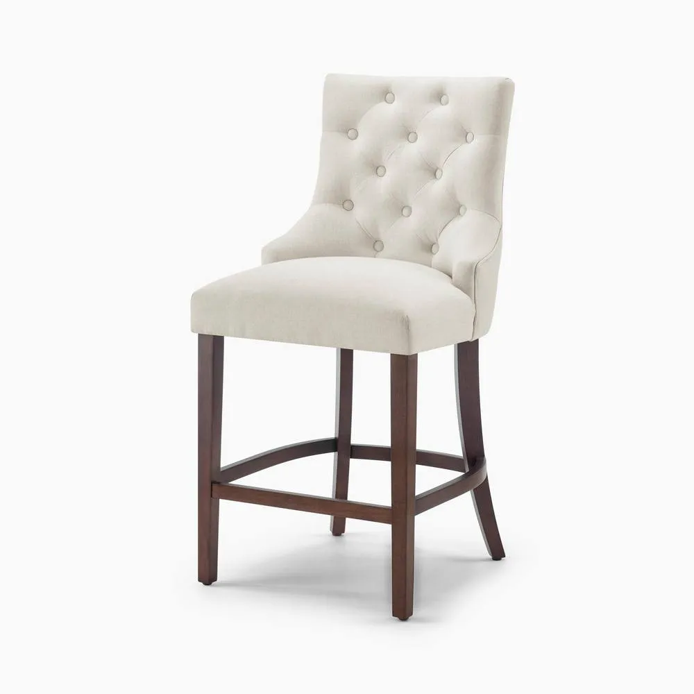 FurnitureboxUK 2x Belgravia Beige Fabric Bar Chairs Walnut Effect Legs 3