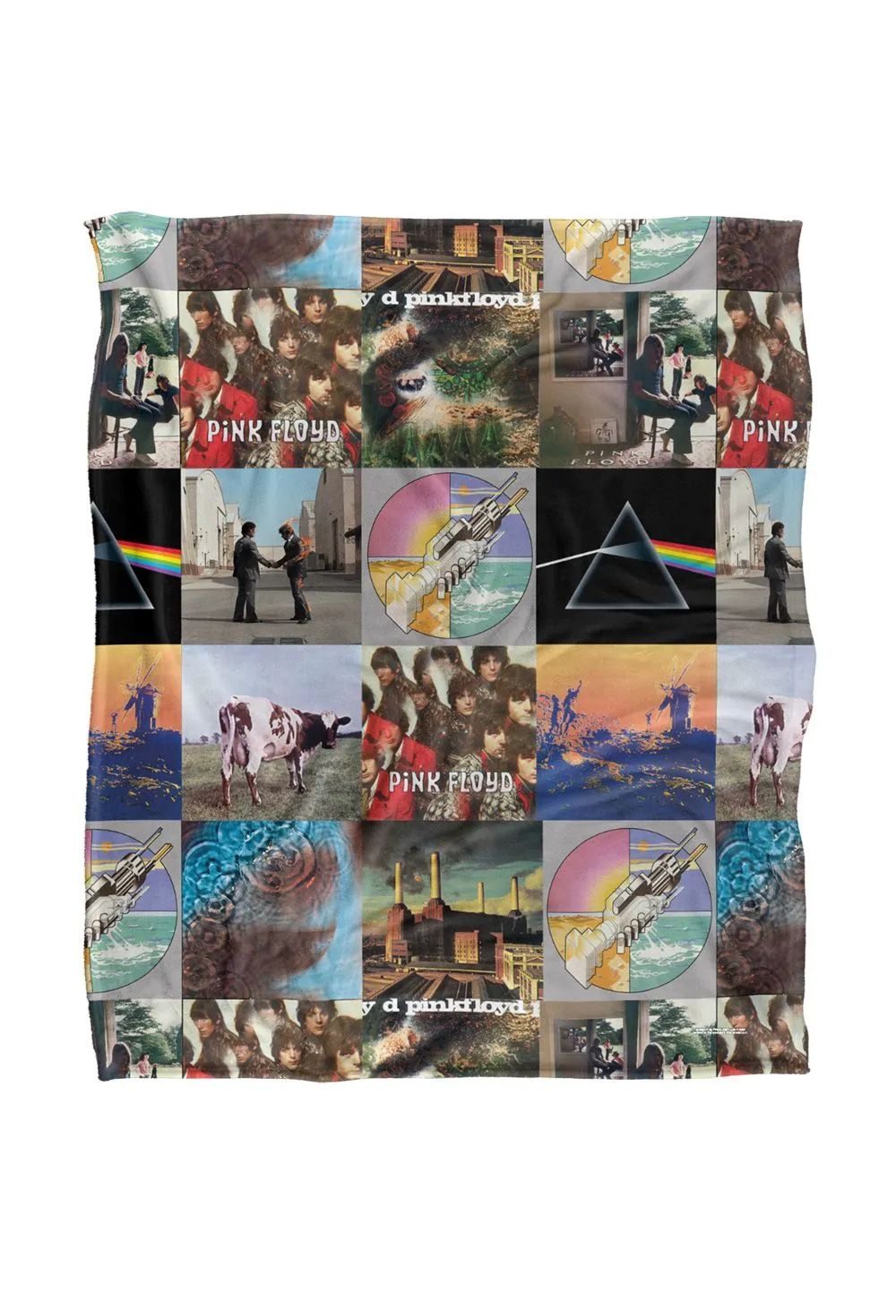 Pink Floyd Album Covers Grid Pattern Silky Touch Super Soft Throw Blanket 152 X 127 cm in White