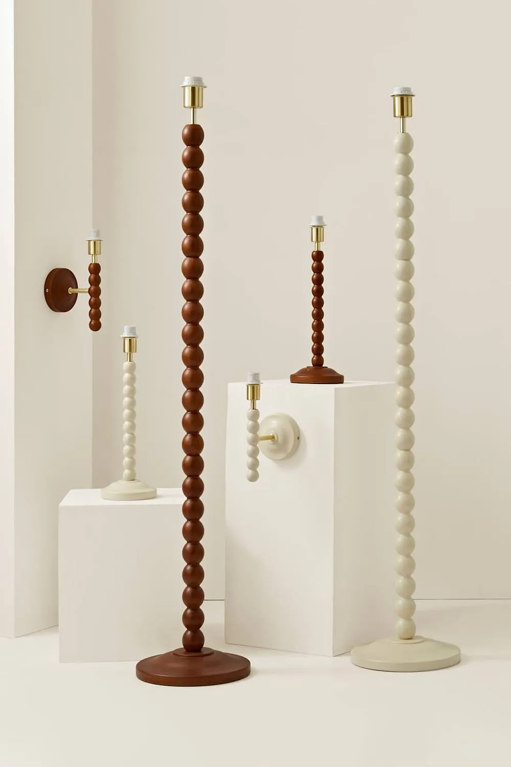 ValueLights Bobbins Wooden Bobble Wall Light Lamp Base in Cream 6