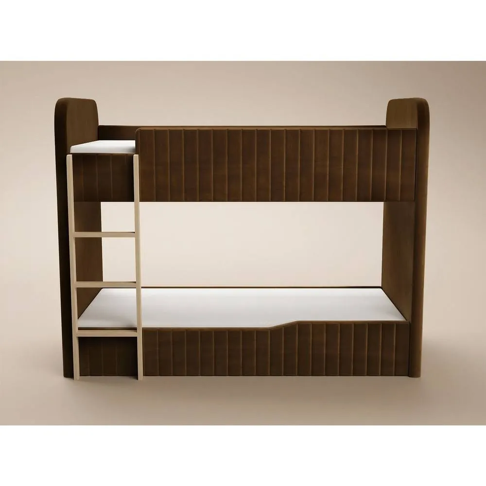 Flair Venna Single Upholstered Bunk Bed with Wooden Ladder in Brown 4