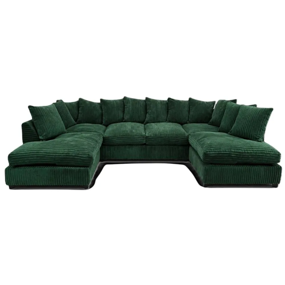 Bliss Furniture Jumbo Cord U Shaped Scatter Back Sofa in Green