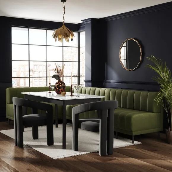 Amali Matte Plush Velvet Right Hand Dining Bench Olive Bundle 2