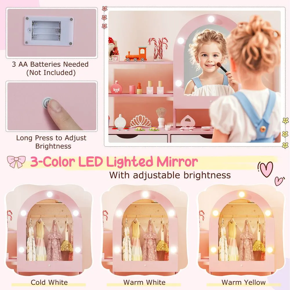 Costway Pretend Play Dressing Table Set - Pink 4
