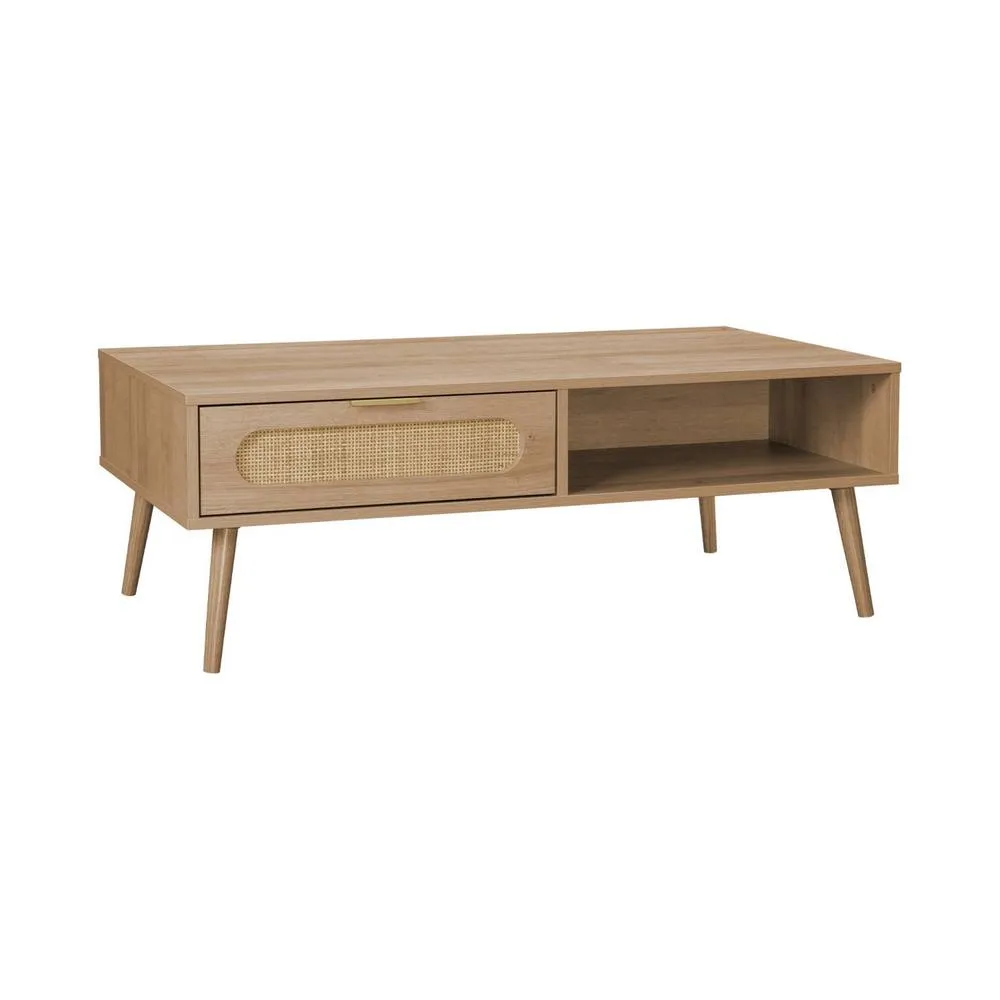 sweeek Wood & rounded cane rattan coffee table in Beige 2