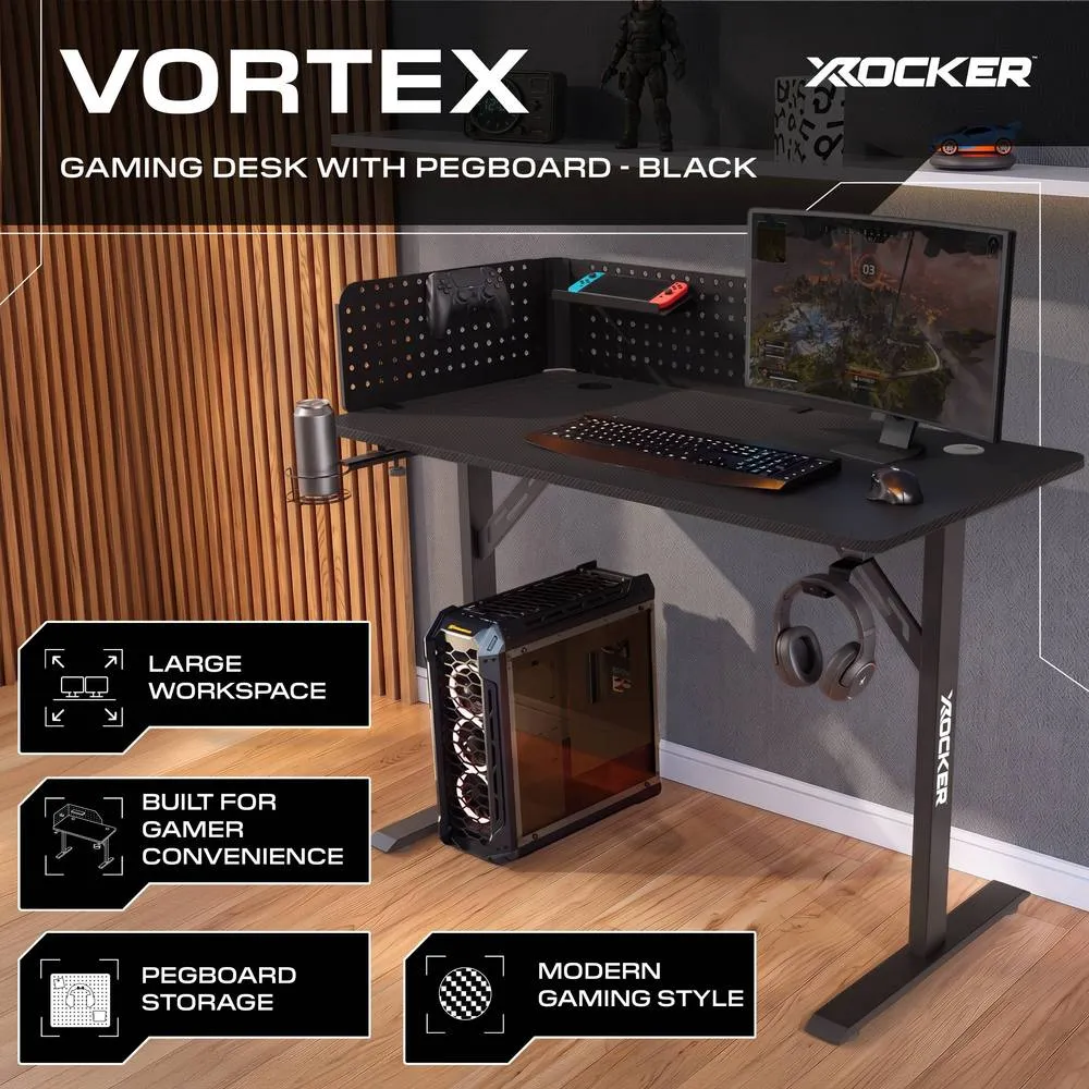 X Rocker Vortex 110cm Gaming Desk with Pegboard & Accessories in Black 2
