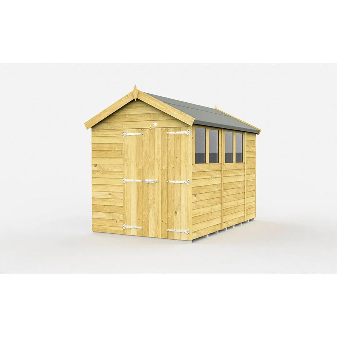 Buttercup Farm 6 x 10 Feet Apex Shed - Double Door W/ Windows - L302 x W175 x H217 cm in Brown