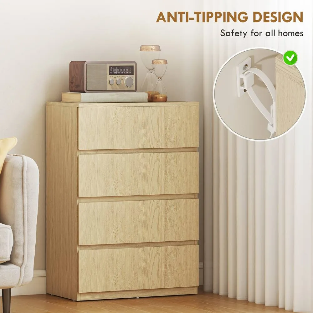HOMCOM Bedroom Chest of Drawers, 4 Drawers Dresser, Drawer Unit in Natural White 5