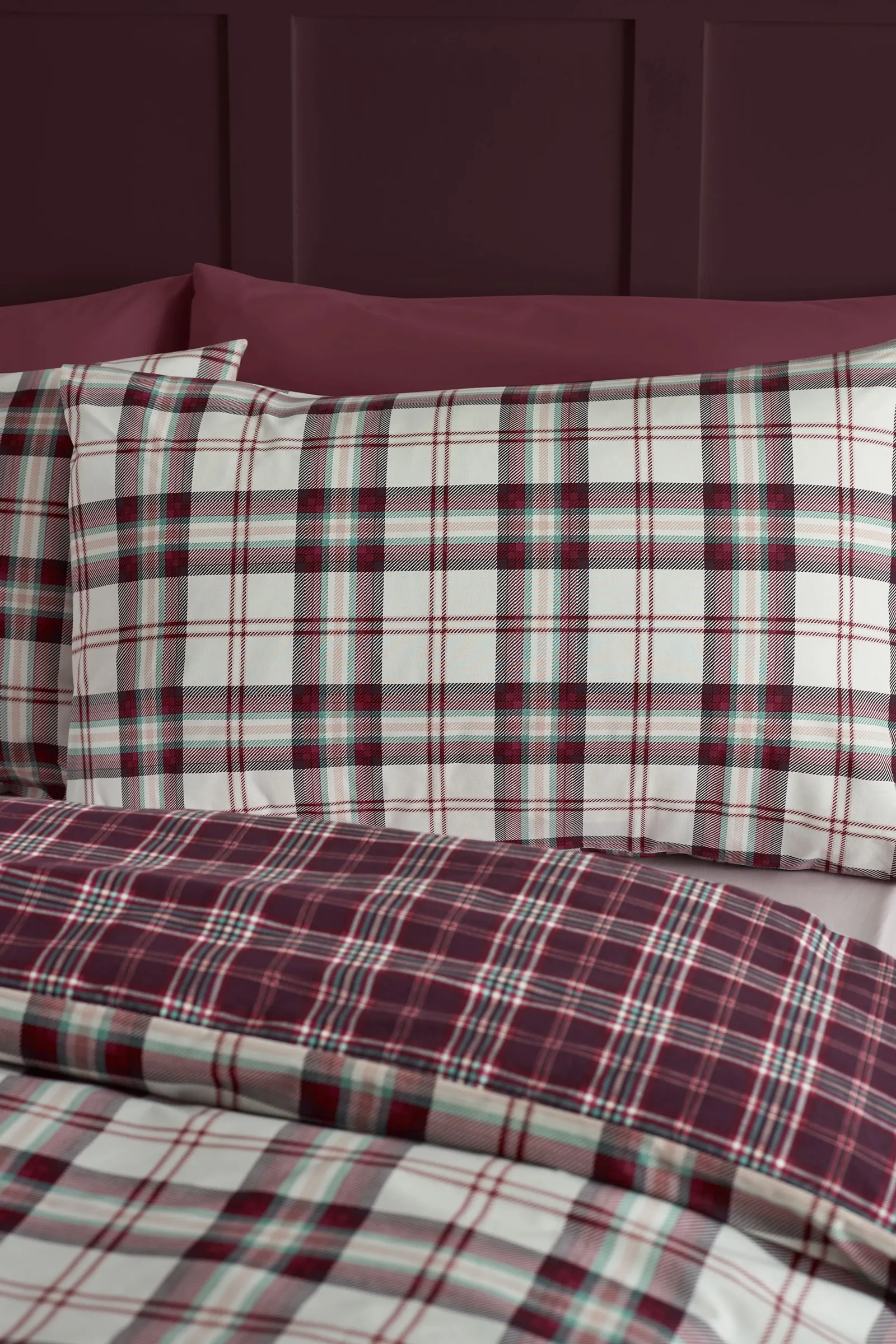 Catherine Lansfield 'Kelso Check' Reversible Duvet Cover Set in Plum 3