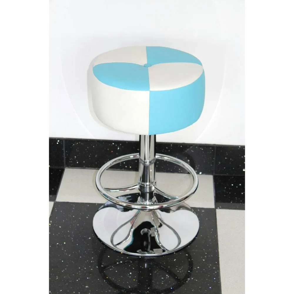 netfurniture Morasi Retro American Diner Kitchen Bar Stool Blue & White Padded 2