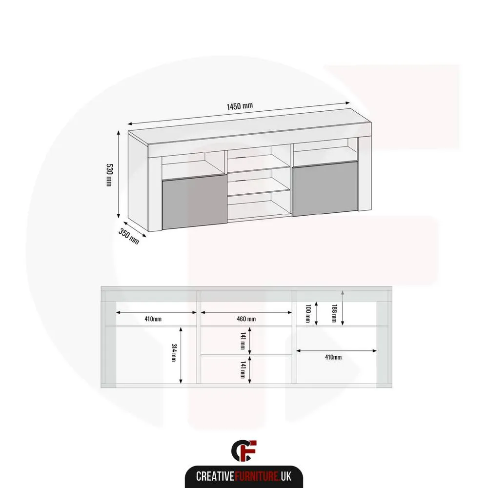Creative Furniture Pulse TV Unit 145cm - White with Gloss Doors 4