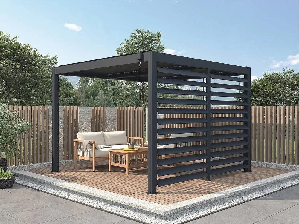 Vente-unique Adjustable Aluminium Louvred Sun Screen for Bioclimatic Pergola in Dark Grey 4