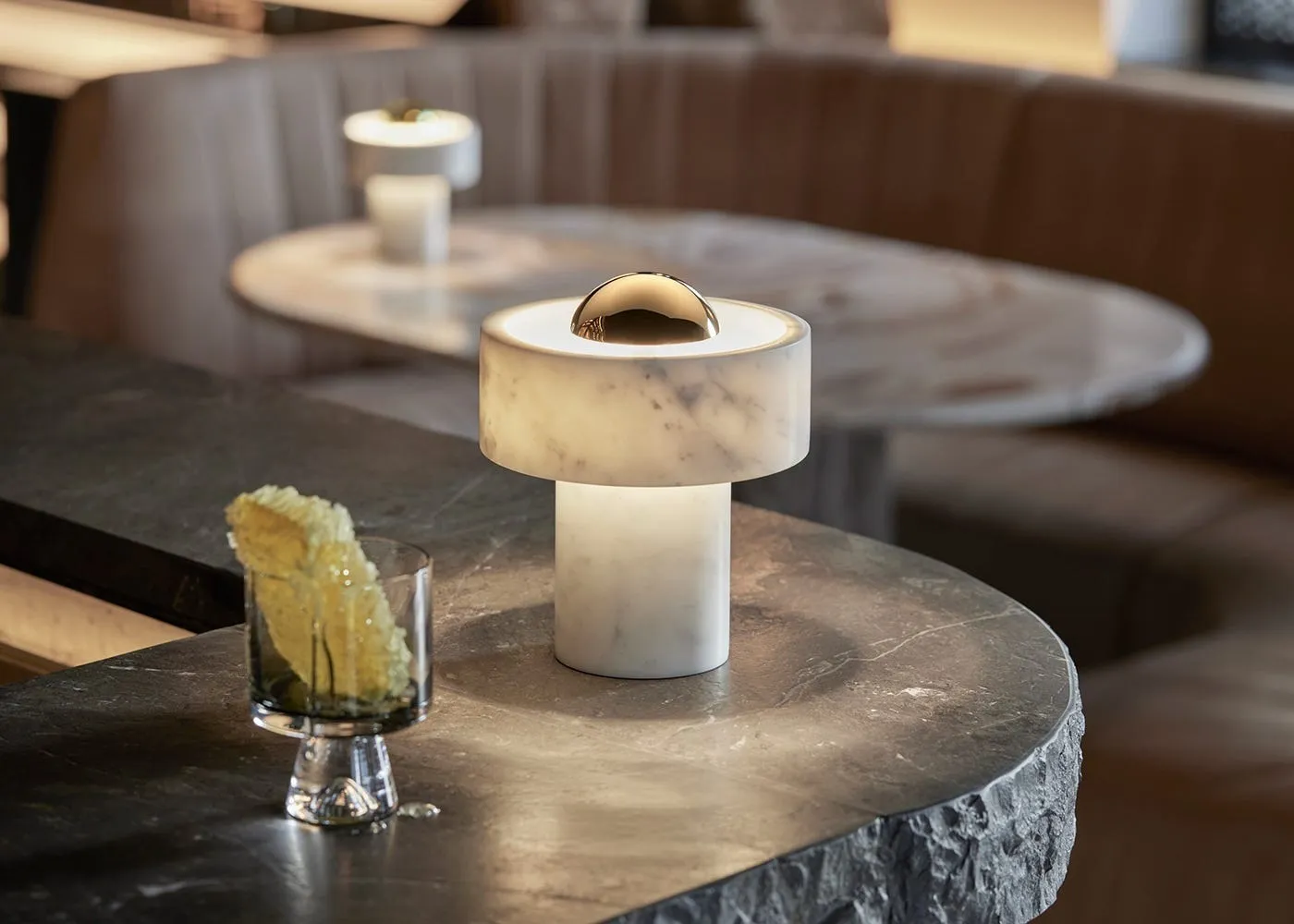 Tom Dixon Stone LED Portable Table Lamp White & Silver 3
