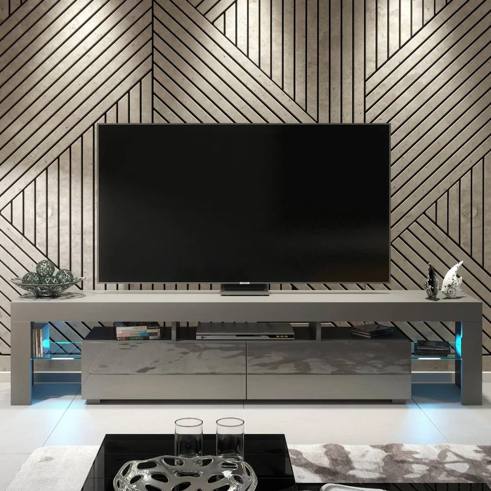 Creative Furniture Nova TV Unit 200cm - Dark Grey with Gloss Doors & LED Lights