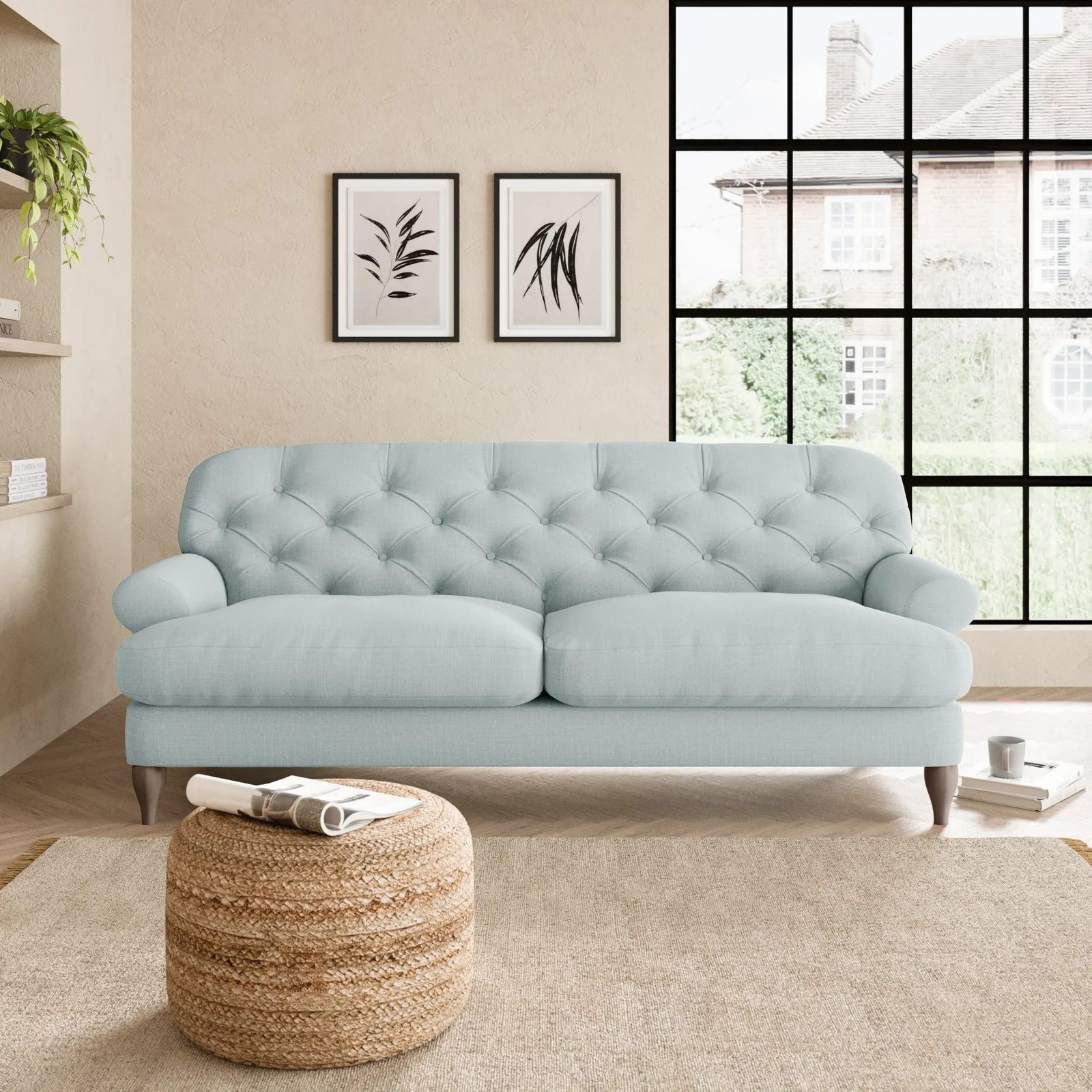 Canterbury Slub Cotton Blend 3 Seater Sofa Slub Cotton Light Mineral