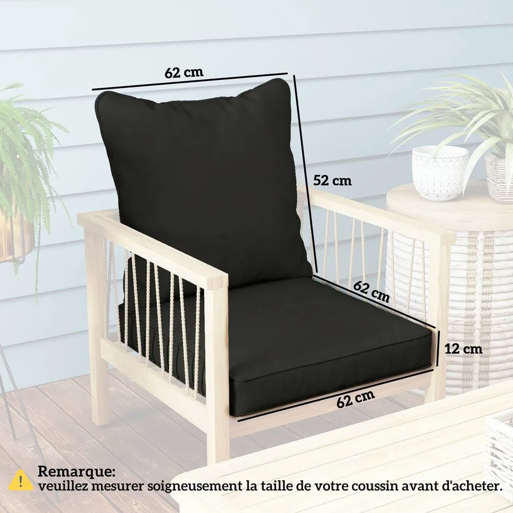 OUTSUNNY Garden Chair Cushion with Seat & Back Pad, CUSHION ONLY in Black 3