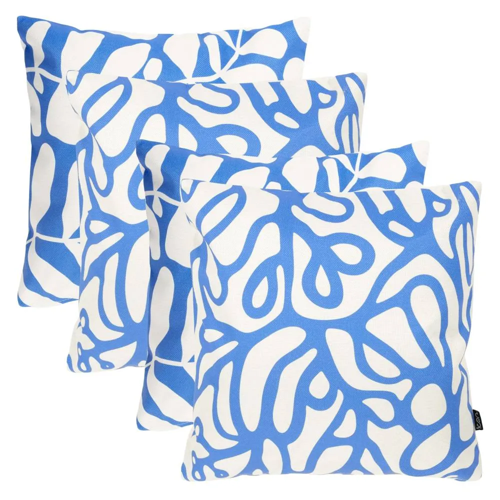 icon 4PK Cushion x 2 Squiggle Leaf Blue, x2 Abstract Leaf Blue