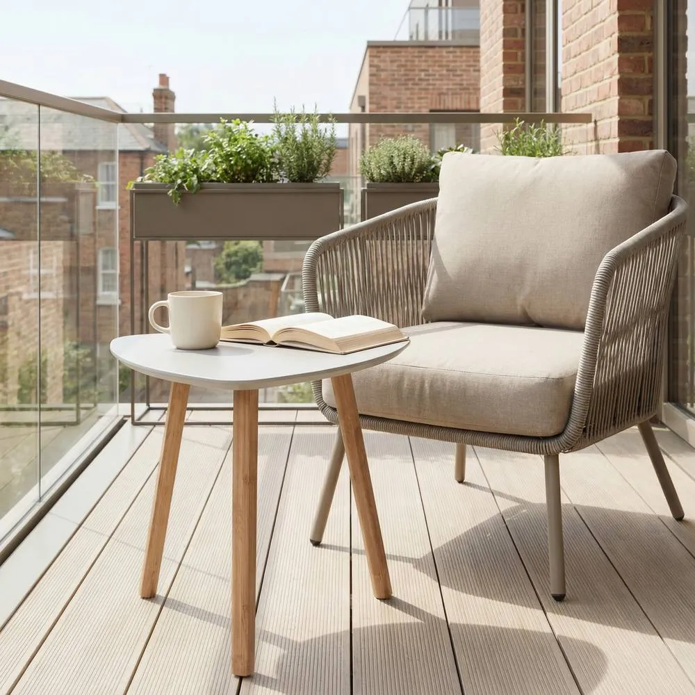 Nöa and Nani Malme Small Outdoor Side Table for Balcony & Patio in White in Light Grey