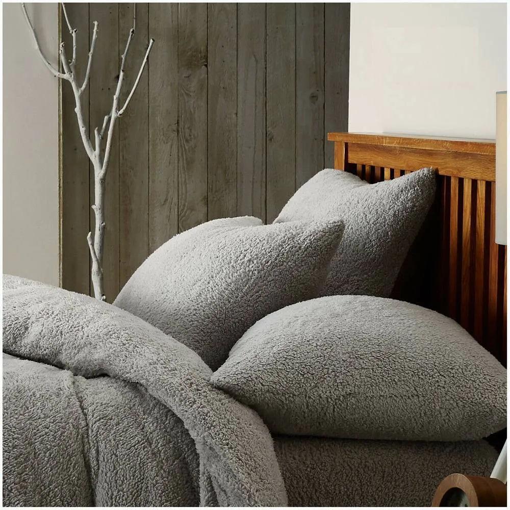 Smart Living Luxury Teddy Plain Duvet Cover & Pillowcase Set in Silver 3