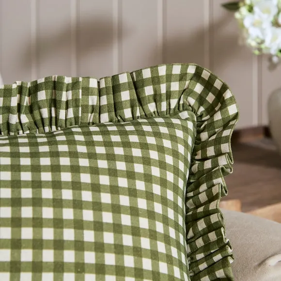 Gingham Frill Cotton Rectangle Cushion 2